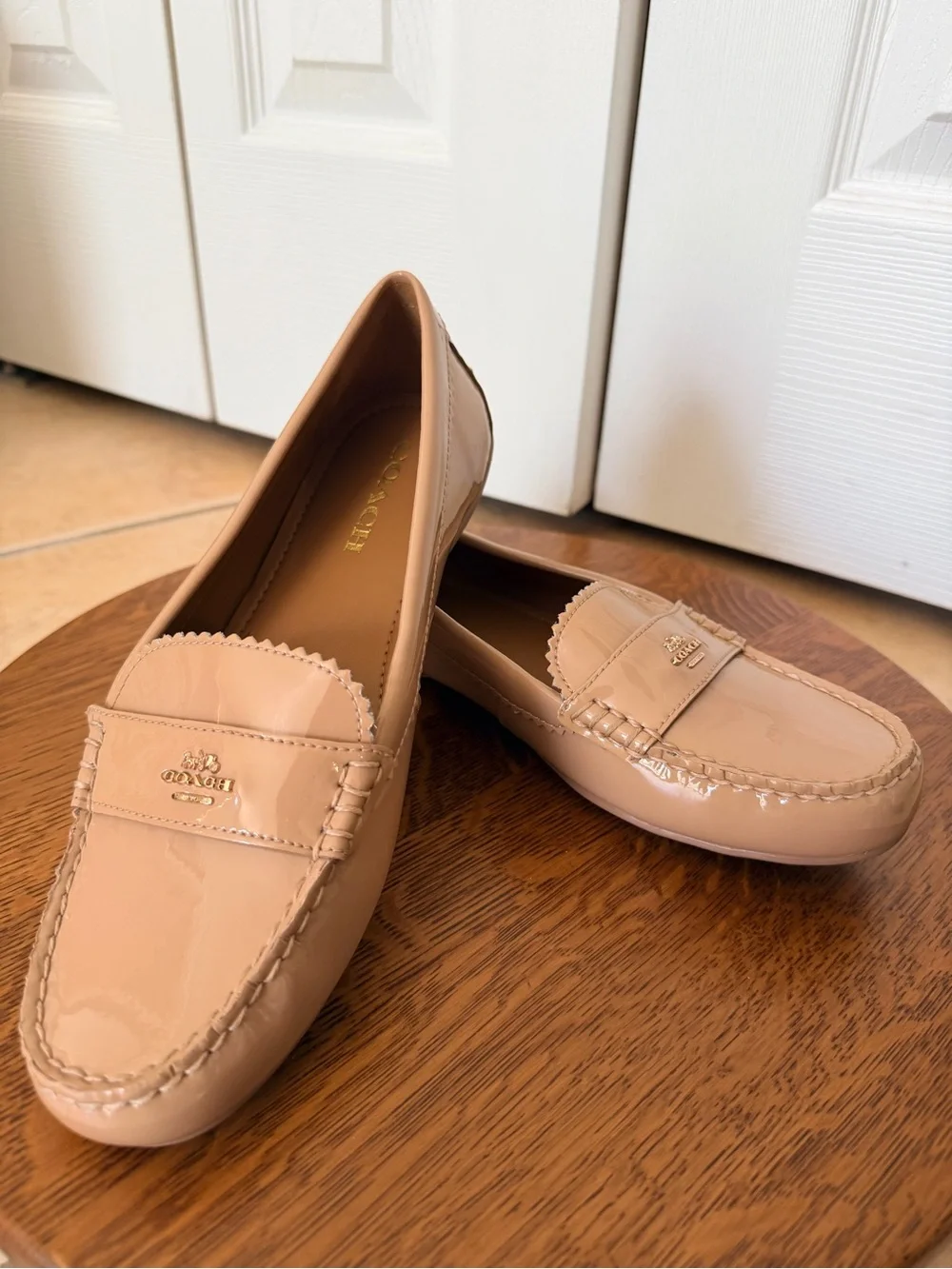 Coach Women's Patent Penny Loafers in Blush Beige